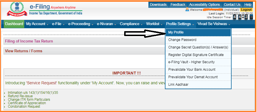 income tax of india know your PAN-Profile Section